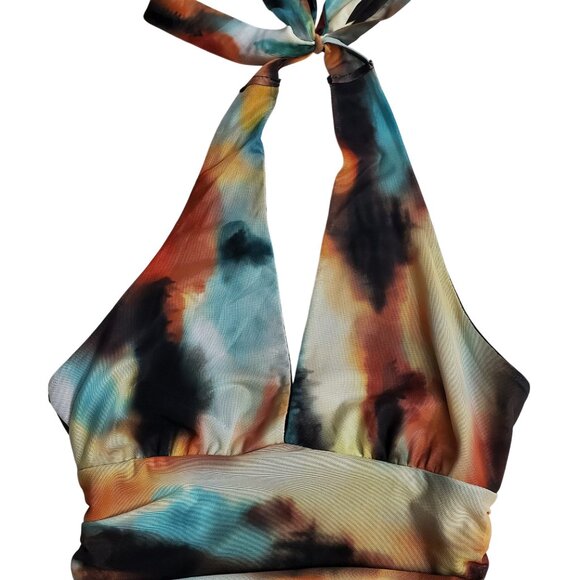 SHEIN BAE NWT Mesh Tie Dye Multicolor Ruched Halter Bodysuit Size S (4) - Picture 6 of 16
